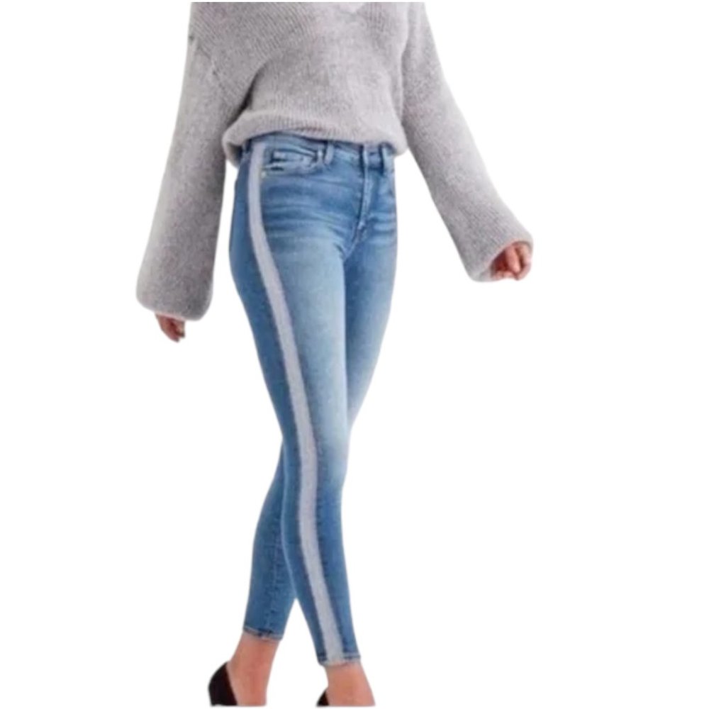 7 For All Mankind HIGH WAIST ANKLE SKINNYJean with Silver tuxedo Stripe Size 31